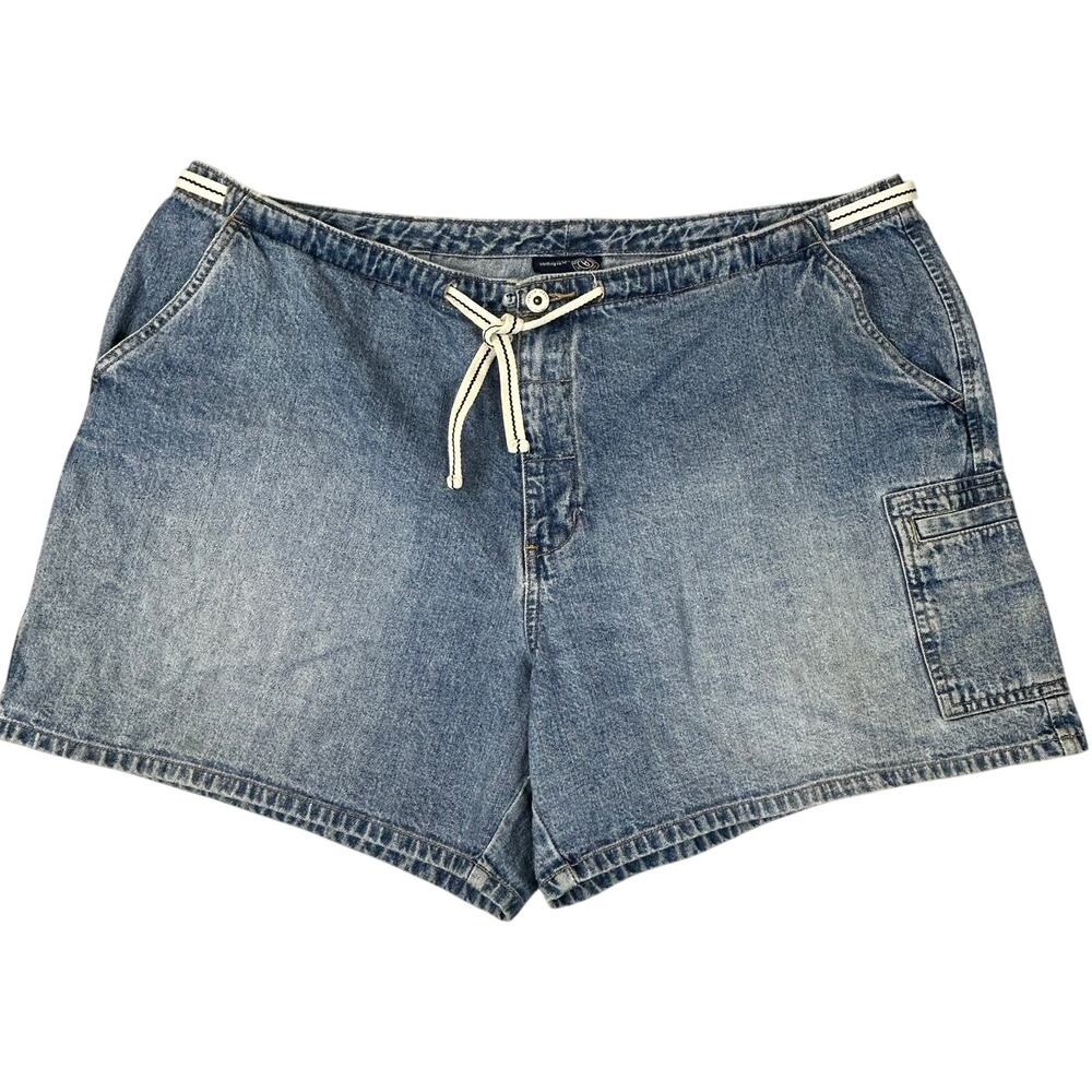 Venezia Jeans Vtg Denim 5" Cargo Shorts Womens Size 20 Blue Hong Kong Drawstring